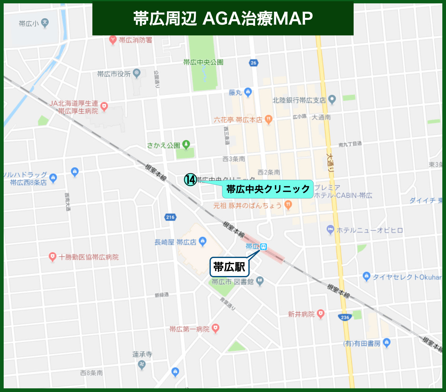 帯広周辺AGA治療MAP