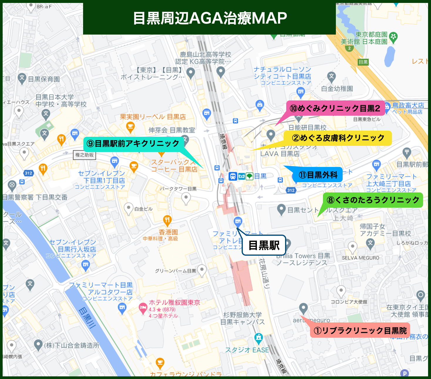 目黒周辺AGA治療MAP