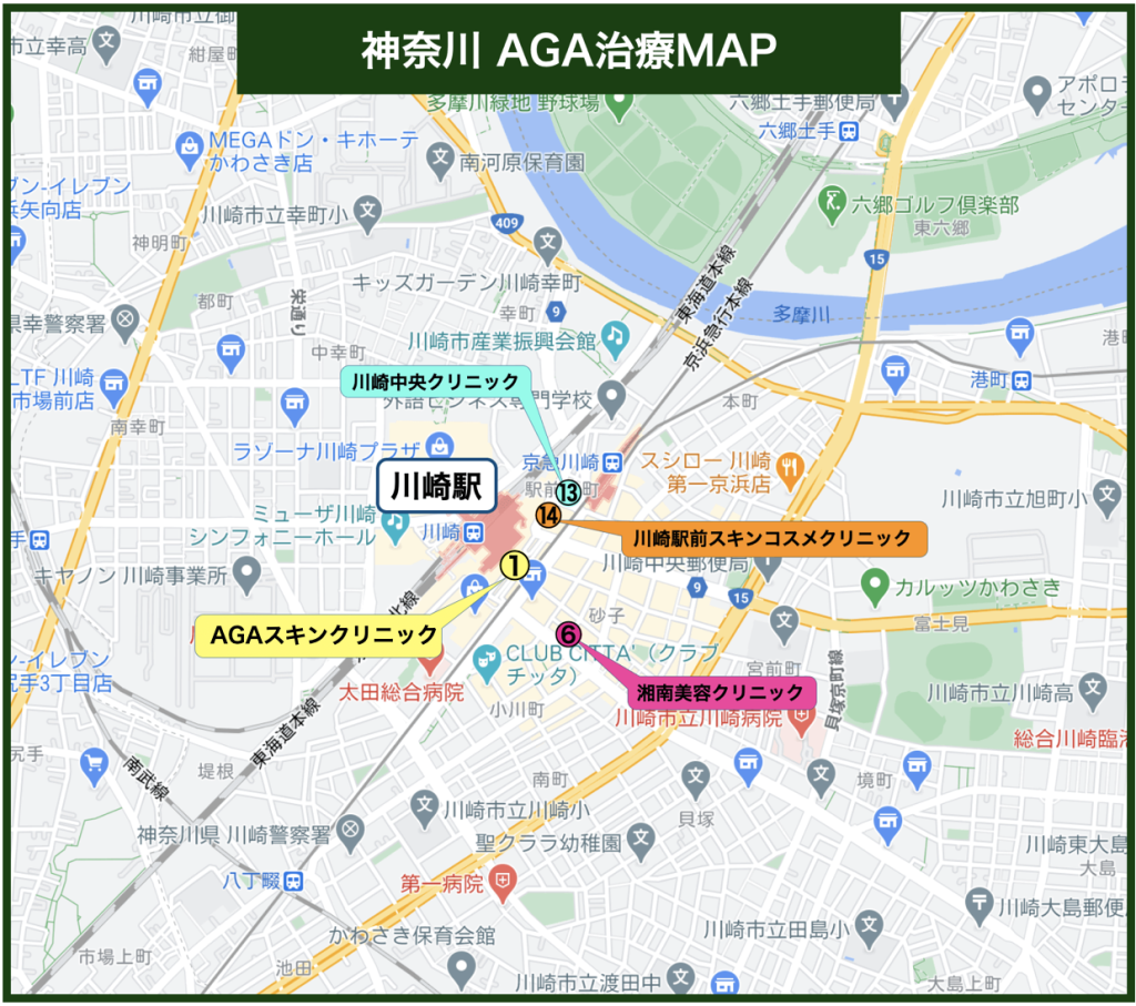 最新の川崎の薄毛治療マップ