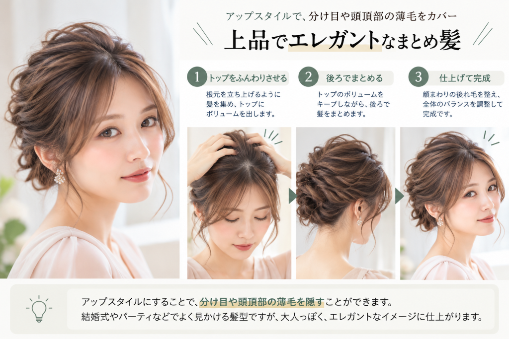 アップスタイルでの薄毛隠し